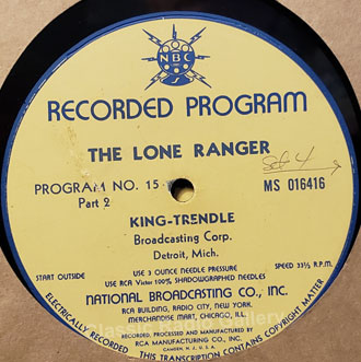 Lone Ranger transcription 015-2 record